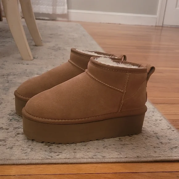 Women's Tan Platform Ankle Boots - Picture 1 of 9